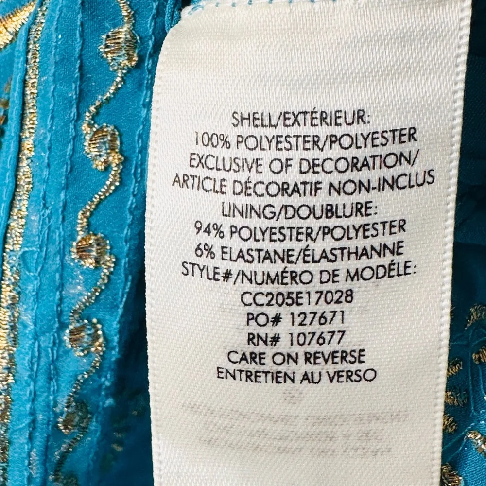Alice + Olivia Sharita Blue Green Teal Gold Embroidered Drawstring Top Blouse - Picture 11 of 15